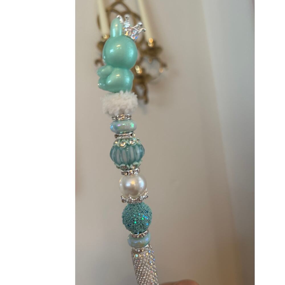 Teal Labubu Inspired Handmade Beaded Pen – Sustainable Charm | Unique Gift - Picture 3 of 4